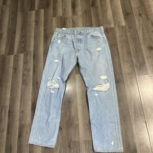 Men’s Levi Strauss Red Tag 38/82 Jeans With Rips Light Blue Denim